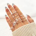 10Pcs/Set Trendy Sweet Crystal Leaf Flower Moon Star Opening Heart Rings Bohemian Women Rhinestone Jewelry Fashion Geometric Rings Set. 