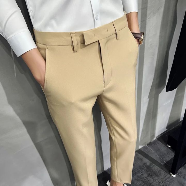 2022%20Summer%20Fashion%20Mens%20Dark%20Green%20Suit%20Pants%20Pure%20Color%20Business%20Occupation%20Slim%20Fit%20Dress%20Office%20Ankle%20Trousers%20-%20Image%202