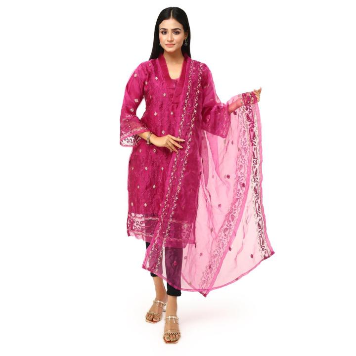 Organza Moslin Kurti with Orna. Organza Moslin Two piece for girls