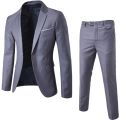 2Pcs/Set Men Suit Plus Size Men Solid Color Long Sleeve Lapel Slim Button Business Suit Work clothes Business suits.