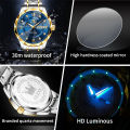 OLEVS watch for men original waterproof fashion diamond dial luminous dual calendar stainless steel strap relo for men 5609. 