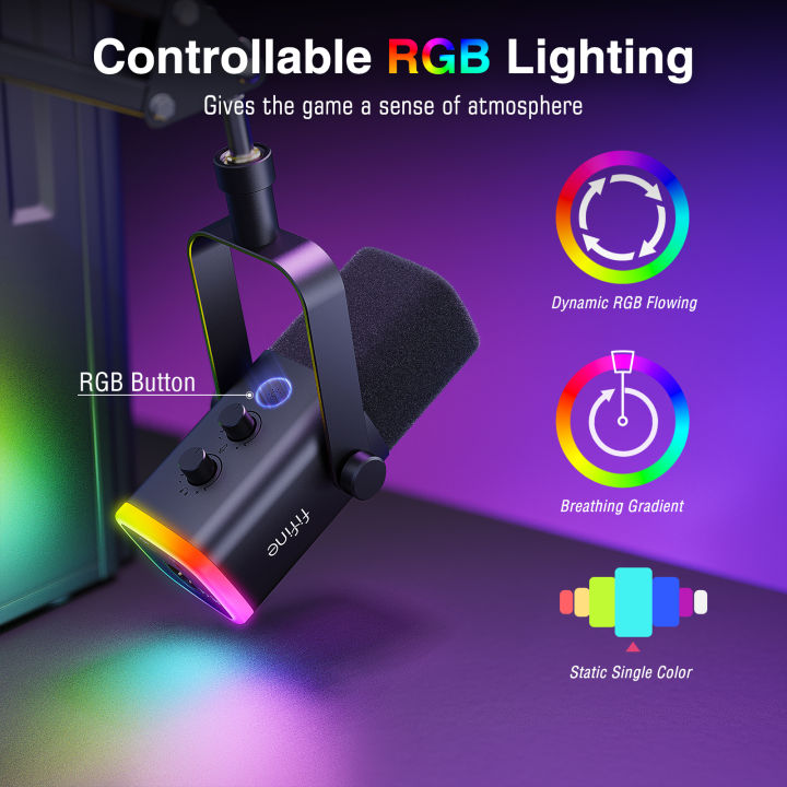 FIFINE%20XLR/USB%20Gaming%20Microphone%20Kit%20with%20Headphone%20Jack/Mute/RGB%20/Arm%20Stand,Dynamic%20Mic%20Set%20for%20PC%20PS5/4%20Mixer%20AmpliGame%20AM8T%20-%20Image%204