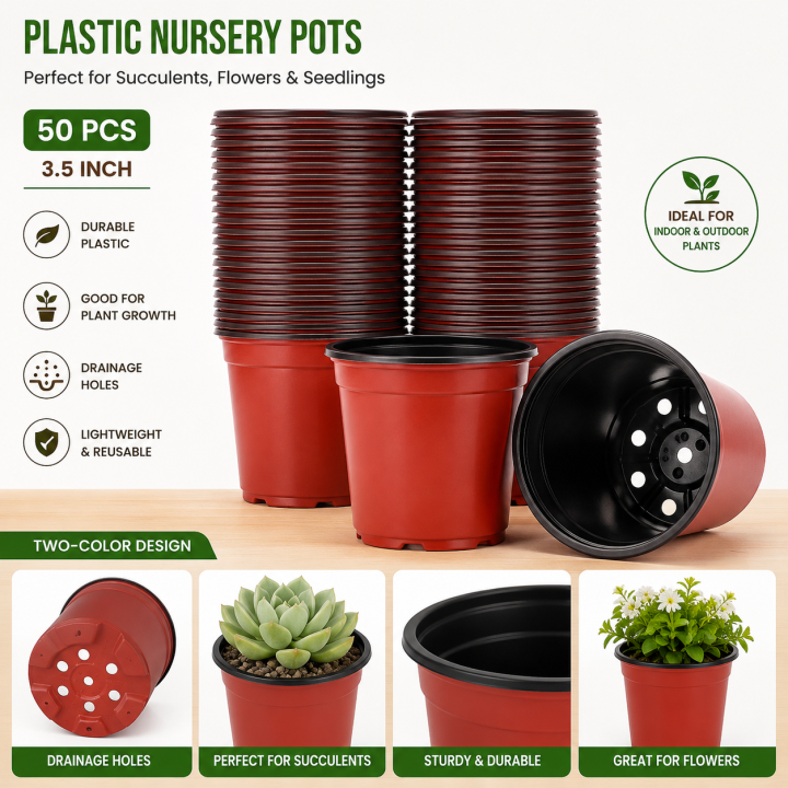 Plastic Nursery Pots 50 Pcs(3.5 Inchi) Two-color Succulent Flower Pot