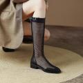 Retro Thin Mesh Boots Women2023Spring and Summer New Breathable Belt Buckle Chunky Heel High Boots Easy Matching Mesh Sandal Boots.