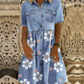 Summer Floral Print Dress Women 2021 Casual Button Up Pocket Blue Short Sleeve Maxi Dresses Plus Size Long Dresses Vestidos 5XL. 