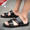 Men's Slippers Leather Men Shoes Non Slip Flip Flops Soft Black White Casual Summer Men Shoes Flat Beach Sandals.