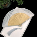 Solid color silk fan folding fan Chinese style gray lacquered edge bamboo fan and wind summer daily plain folding fan. 