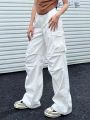 2022 Solid Retro White Cargo Pants Women Harajuku Style Brown Hippie Wide Leg Parachute Trousers Female High Street Pantalone. 