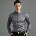 Men's Easy Care Non-iron Solid Dress Shirt Slim Fit Long Sleeve Male Business Formal Shirt Pocketless Design Stretch Shirts.