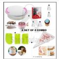 Cake Decorating Turntable - 28 cm +12 pieces Cake decoration Nozzle set + 10 Piping Bags  + 3 pcs scrapper combo pack of 4 items. 