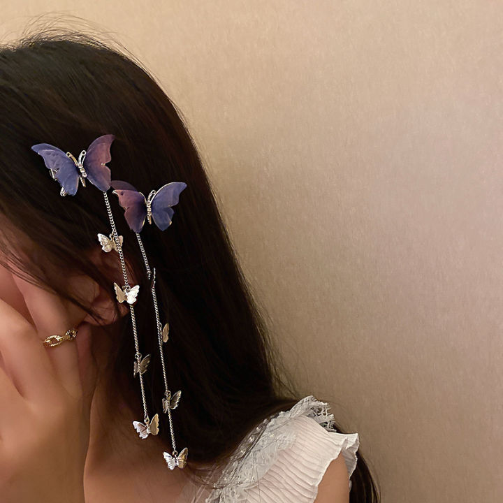 Trendy%201%20Pair%20=%202%20Pcs%20Butterfly%20Hairpin%20New%20Korean%20Elegant%20Metal%20Tassel%20Long%20Hair%20Clips%20for%20Women%20-%20Antique%20Party%20Hair%20Accessories%20-%20Crown%20-%20Image%205