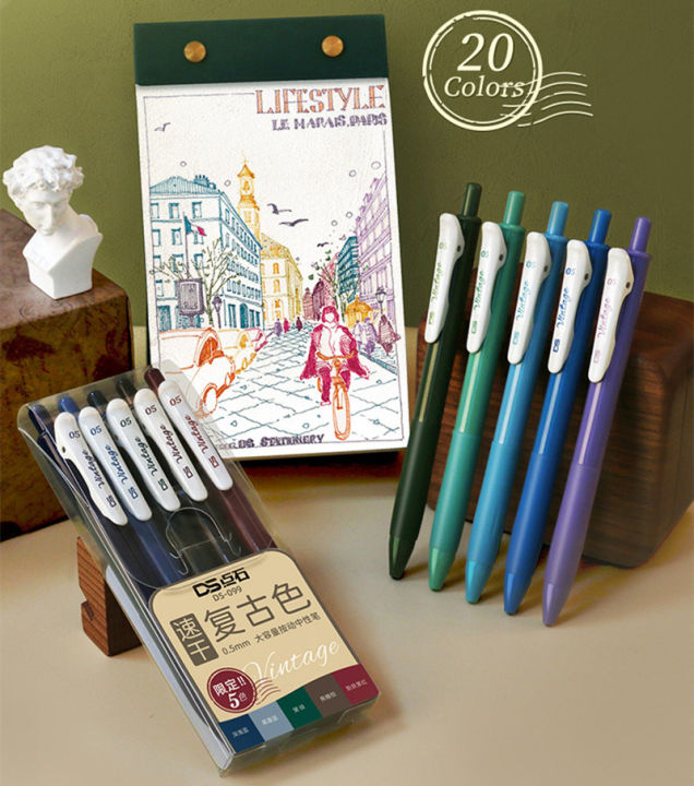 Sweet%20Journal%205%20Colors%200.5mm%20Retro%20Vintage%20Gel%20Pen%20Set%20Color%20Press%20Quick%20Dry%20Ball%20Pens%20Set%20-%20Image%203