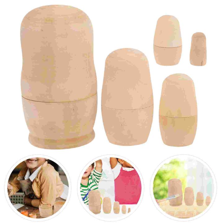 Stacker Uncolored Nesting Wooden Blank Toys DIY Stacking Dolls Unpainted Russian