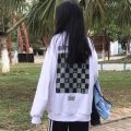 Street Fashion Personality Fashion Chessboard Plaid Hop Thin Sweater Women's Loose Korean Style Loose Spring Autumn Fashionins_. 