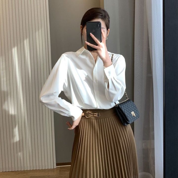 Black%20Shirt%20Women's%20Long-Sleeved%20Spring%20and%20Autumn%20French%20Design%20Feeling%20Light%20Mature%20Wind%20Exquisite%20Stacked%20Loose%20Temperament%20Professional%20Shirt%20-%20Image%205