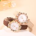LooKeo Mall Ladies Dress Watch Set with 6PCS Fashion Jewelry - Black Leather Quartz Women's Watch with Necklace, Earrings, and Bracelet.