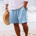 New Men's Linen Short Shorts Drawstring Pants Male Men Summer Cotton Breathable Solid Color Shorts Trousers Clothing Streetwear.