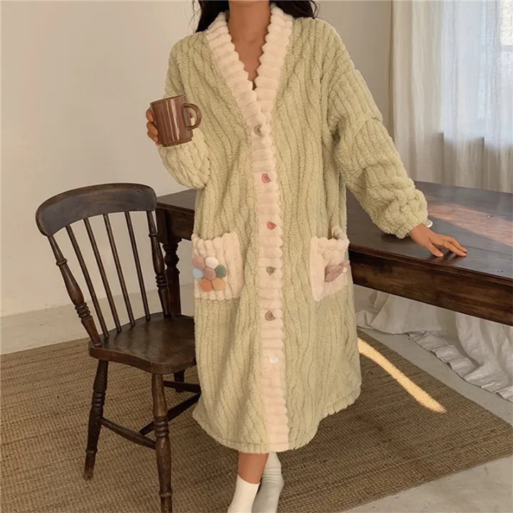 Winter%20Warm%20Flannel%20Nightgown%20Sleeping%20Sleepwear%20Dress%20For%20Women%20Girls%20Cute%20Long%20Sleeve%20Fleece%20Pajamas%20Home%20Clothes%20-%20Image%202