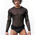Hirigin Mens Undershirt Gay clothing Nylon Mesh Shirt See Through Sheer Long Sleeves T Shirts transparent shirt Underwear. 