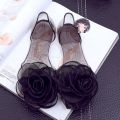 Fish mouth sandals women's summer flat students korean version flower new bow women's shoes jelly shoes transparent crystal shoes.