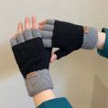 1 Pair Winter Fingerless Gloves For Men (Free Size) Warm Wool Gloves for Men Driving Bike Cycle Sports Half Finger Touchscreen Thick Elastic Gloves. 