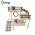 Qiunery Wooden Hamster Platform With Fence, Climbing Ladder 3-Tier Handmade Guinea Pig Playground, Small Animals Exercise Activity Toy For Parrot, Gerbil, Squirrel. 