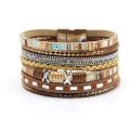 Boho Ethnic Style Magnetic Buckle Clasp Handmade Braided PU Leather Wrap Bracelet Jewelry For Women.