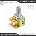 100K Ohm 2Pcs Pack Double Layer Variable Resistor / Potentiometer 6 Pin Dual Gang Linear Taper, Rotary, Adjustable Variable Resistor / Potentiometer For Electric & Electronics.. 