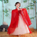 Children's long sleeved Hanfu, red Chinese style, little ancient super immortal Tang costume, Ru skirt, girl's guzheng performance costume. 