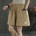 Women's Cotton High Waist Casual Shorts2022Summer Thin New Artistic Pure Color Slimming Versatile Pocket Wide Leg Pants.