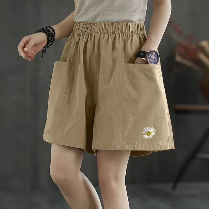 Women's%20Cotton%20High%20Waist%20Casual%20Shorts2022Summer%20Thin%20New%20Artistic%20Pure%20Color%20Slimming%20Versatile%20Pocket%20Wide%20Leg%20Pants%20-%20Image%204