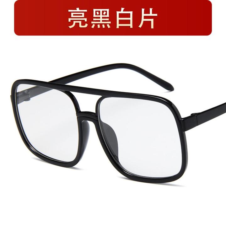 Vintage Square Sunglasses Woman Oversized Fashion Sun Glasses Female Transparent Frame Black Mirror Oculos De Sol Feno