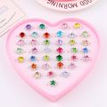 12/24/set Mixed Flower Heart Ring Baby Kids Girl Children's Cartoon Rings With Display Box For Christmas Gift. 