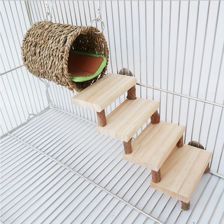 2pcs Small Pet Nest Toy, Hamster Straw Woven Tunnel Nest With Wooden Ladder And Warm Pad, Small Animal Supplies