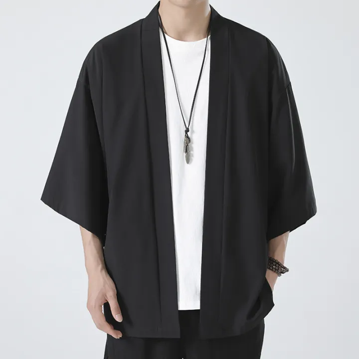 Men's%20Kimono%20Shirt%20Traditional%20Japanese%20Style%20Clothing%20Male%20Open%20Front%20Cardigan%203/4%20Sleeve%20Yukata%20Coat%20Haori%20Casual%20Beach%20Shirts%20-%20Image%207