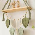 Leaves Macrame Wall Hanging Tapestry Chic Boho Wall Decor Wooden Floating Shelf for Indoor Apartment. 