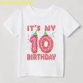 2th-10th Birthday Gift Graphic Print Tshirt For Girls Donuts Crown T Shirt Kids Clothes Summer Kawaii Children Clothing T-Shirt. 