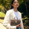 Cafune cowhide Women's vintage Briefcase stance wallet Single-shoulder crossbody portable commuter Kelly Bag. 