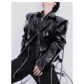 Black Piano Face Leather Cool Chic Coat Man Boy's Tech Wear Jacket Punk Rock Festival Stage Show TV Singers Guitar Drums Unifo. 