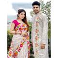 Occasional Dress/Couple Set/Matching Dress/Traditionally Dress/Sari And Panjabi- Block Print Saree & Panjabi - Sharee For Women. 