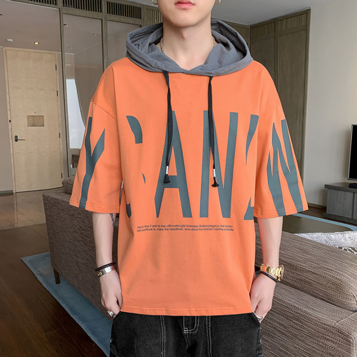 Summer 2022 New Hooded Sweatshirt Short Sleeve T-Shirt Men's Hoodie Student Korean Version Casual Trend Clothes Men