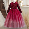 GC Girls Long Sleeve Princess Dress Gradient Starry Sky Mesh Skirt Velvet Party Dress For Wedding Masquerade Party. 