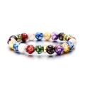 Natural Lava Stone Beads Healing Balance Chakra Charm Bracelet Colorful Bead Tibetan Buddha Prayer Bracelet for Women Men.