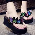 Women Girls Butterfly Floral Wedges Flip Flops Sandals Slippers Beach Shoes. 