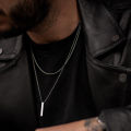 Vnox 3D Vertical Bar Necklaces for Men, Layering Stainless Steel Geometric Pendant, Layered Wheat Rope Cuban Chain, Boy Collar.