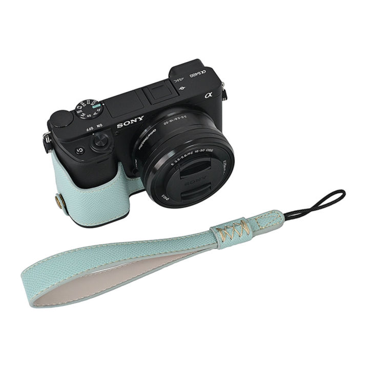 Palm%20Print%20PU%20Leather%20Camera%20Half%20Body%20Case%20For%20Sony%20A6400%20A6300%20A6000%20Battery%20Opening%20Bottom%20Cover%20With%20Hand%20Strap%20-%20Image%207
