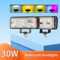 Waterproof 12V Motorcycle LED Spotlight Super Bright White Yellow Headlight 3 Eyes Lens RGB with Red Blue Strobe Flashing Fog Driving Light. 