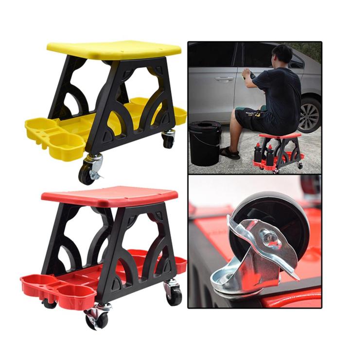 Car Detailing Stool Chair with Storage Holder Auto Workshop Bench Wheels Roller Creeper Seat Roller Mechanics Seat for Equipment