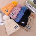 Knitted Cold Hats Faux Fur Embroidery Letter Beanie Women Soft Solid Color Crochet Cap Winter Plus Velvet Warm Wool Hat. 