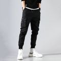 Cargo Pants Men Solid Color Black Loose Casual Joggercket Elastic waist Ankle Length Trousers Men.